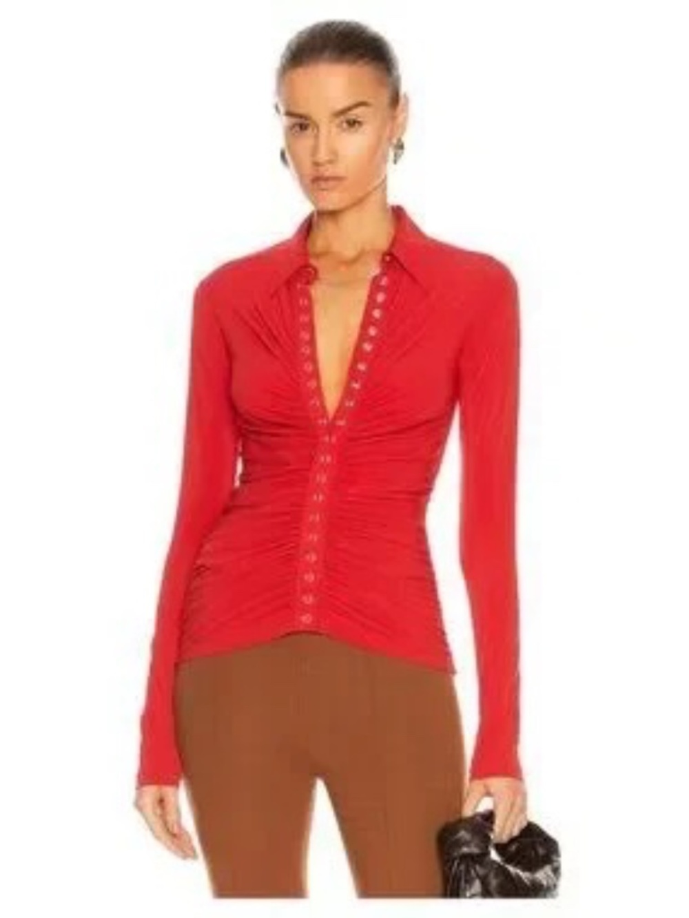 A.L.C.  Larsen Viscose Jersey Ruched Polo